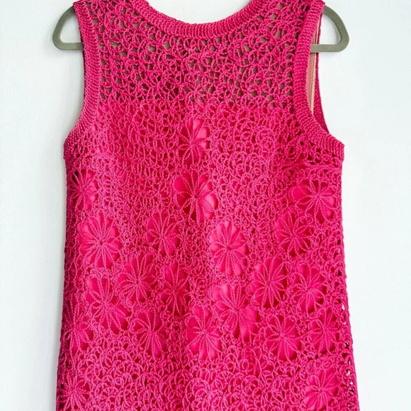 Vintage  Pink Sheath Dress Crochet Cordé Sleeveless M/L - Picture 3 of 8